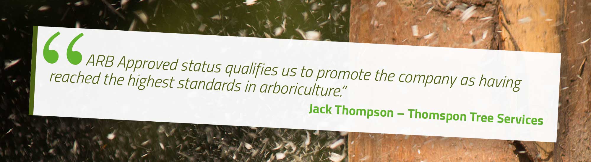 ARB Approved status qualifies us to promote the company as having reached the highest standards in arboriculture. Jack Thompson – Thomspon Tree Services