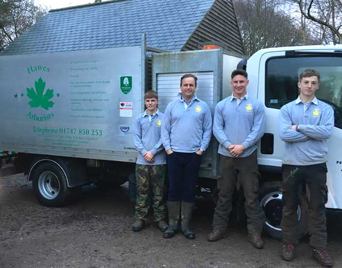 Left to right: Tom Baddeley, Mark Hawes, Reece Smith and Tom Townsend of Hawes Arborists Ltd.