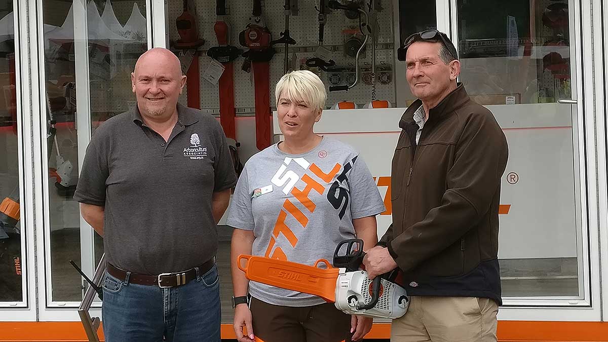 Mike Metcalfe receiving his new MS201 TC-M Chainsaw
